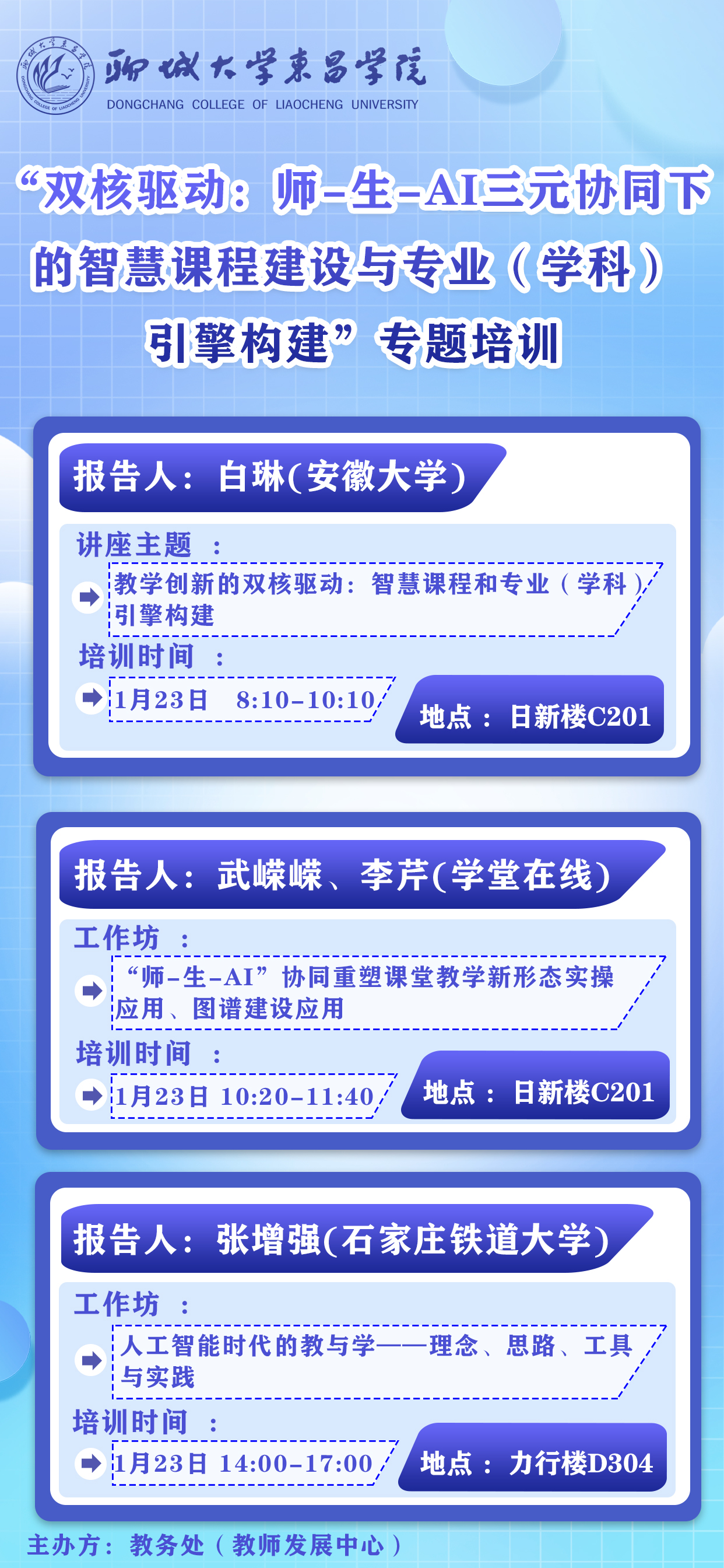 报告题目:“双核驱动:师-生-AI三元协同下的智慧课程建设与专业(学科)引擎构建”专题培训-聊城大学东昌学院